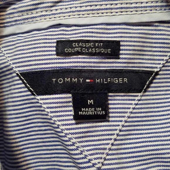 Tommy Hilfiger Blue White Stripe Classic Fit Shirt size Medium - Picture 2 of 12